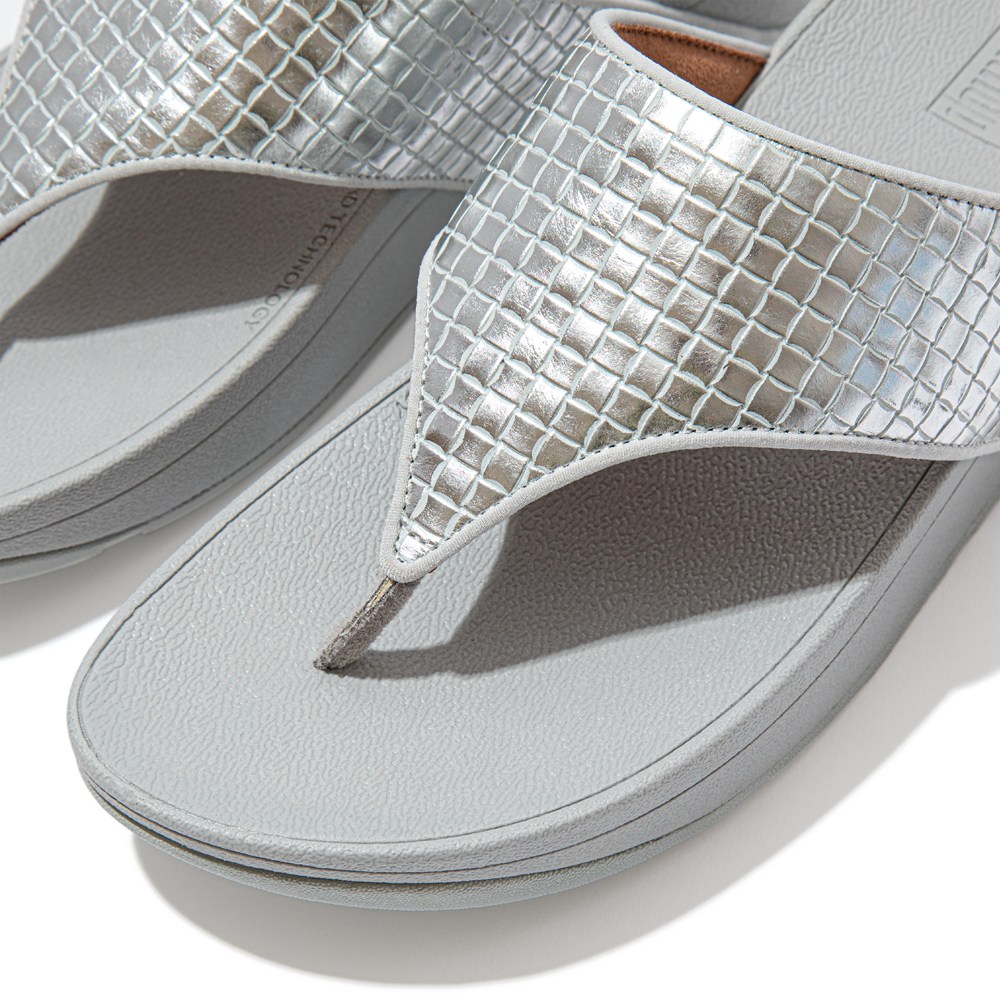 Fitflop Womens Sandals - Olive Metallic Leather Toe-post - Silver - 081-SMUTGB